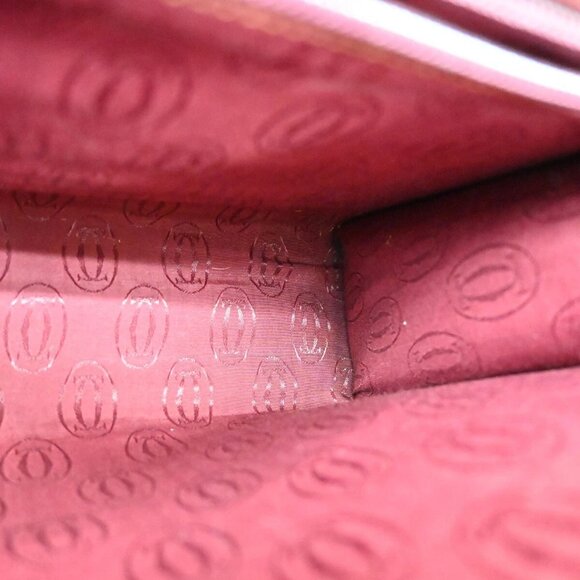 MUST DE CARTIER 2C Logo Hand Bag Leather Red Gold-Plated Italy - Picture 4 of 16
